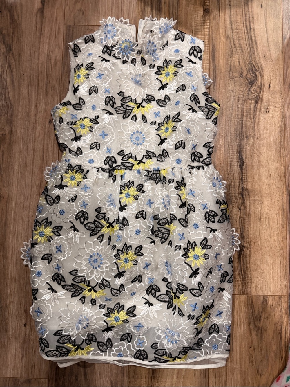 Cherish Embroidered Floral Sheath Dress - White, Blue & Yellow